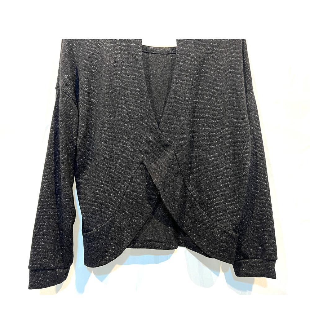 Kaileigh Top Womens XLarge Petite Black Silver Metallic Knit Cutout Back NEW! - Picture 7 of 11